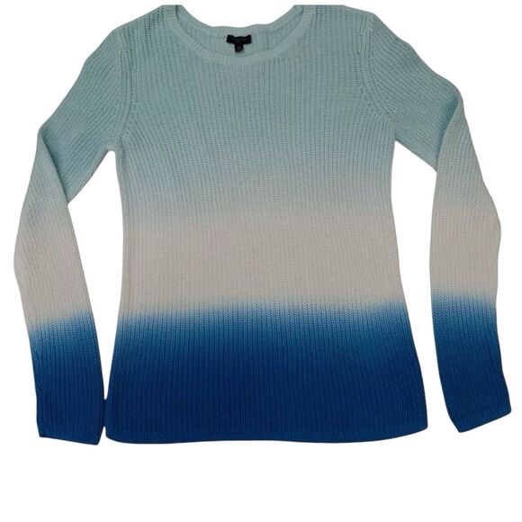 Talbots Sweater Ombré Petite Blue Scoop Neck Long Sleeve Colorblock Knit Top SP - Picture 2 of 12